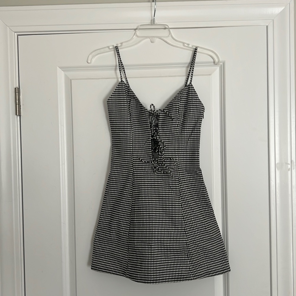 NWT! XS Plaid black and white mini dress.